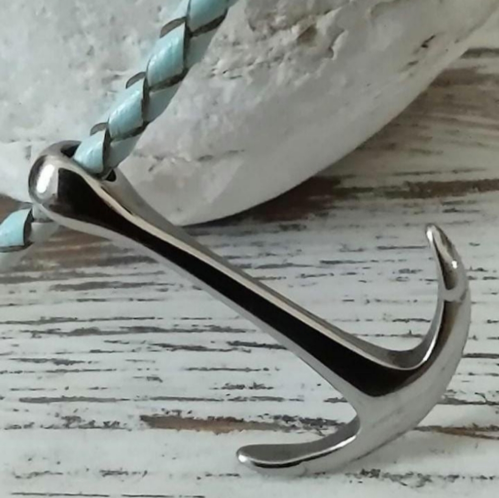Men's Leather Necklace, Stainless Steel Anchor-Nautica-Inspired Jewelry